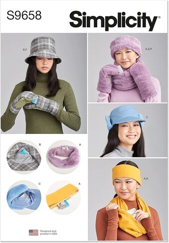 قبعات Simplicity SS9658A Misses، وعصابة رأس، وقفازات بمقاسات S-M-L، وقلنسوة ووشاح لا نهاية له A (S-M-L) in Kuwait