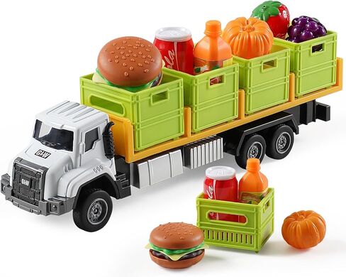 Food Transport Truck Toy for Age 3-8 Kids – Alloy Vehicles Head 1:40 Goods Trailer with Cargo Box and Food Model, Lights & Sounds (Large Transport Truck Orange) in Saudi Arabia