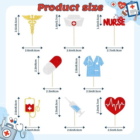 24 PCS Nurse Cupcake Toppers | Glitter Nursing School Graduation Cupcake Picks | Nurse Grad Themed Birthday Party Cake Decorations Supplies in Kuwait