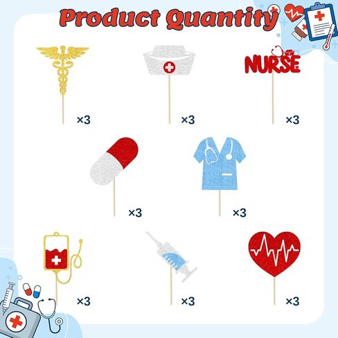 24 PCS Nurse Cupcake Toppers | Glitter Nursing School Graduation Cupcake Picks | Nurse Grad Themed Birthday Party Cake Decorations Supplies in Kuwait