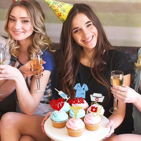 24 PCS Nurse Cupcake Toppers | Glitter Nursing School Graduation Cupcake Picks | Nurse Grad Themed Birthday Party Cake Decorations Supplies in Kuwait