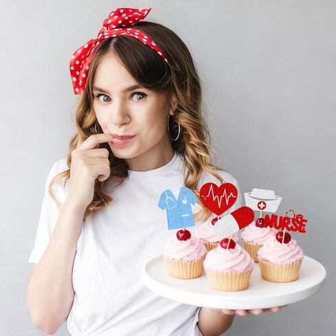24 PCS Nurse Cupcake Toppers | Glitter Nursing School Graduation Cupcake Picks | Nurse Grad Themed Birthday Party Cake Decorations Supplies in Kuwait