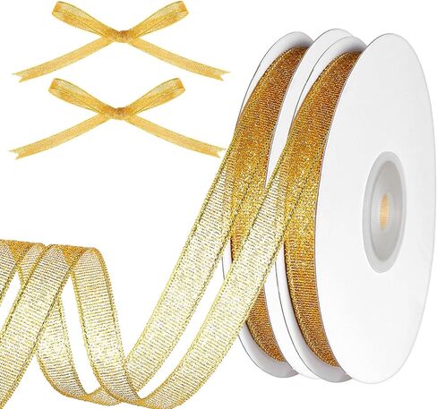 50 Yards Wedding Gold Ribbon, 1/4 Inch Sparkly Fabric Ribbons for Crafts, Gold Ribbon Thin for Sewing, Gift Wrapping, Wedding Favor Decor, Easter, Valentine's, Birthday Decorations in Saudi Arabia
