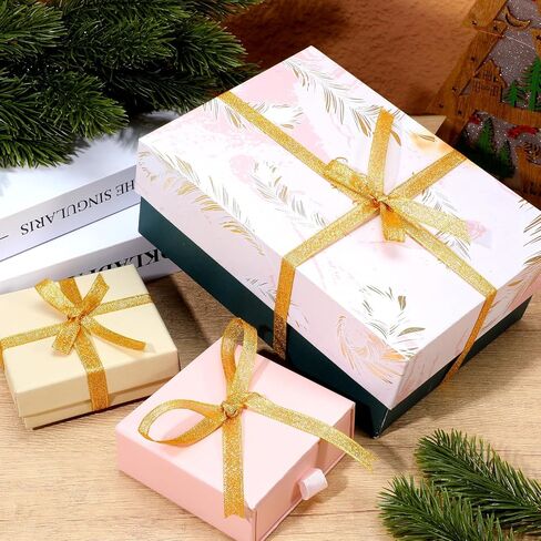 50 Yards Wedding Gold Ribbon, 1/4 Inch Sparkly Fabric Ribbons for Crafts, Gold Ribbon Thin for Sewing, Gift Wrapping, Wedding Favor Decor, Easter, Valentine's, Birthday Decorations in Saudi Arabia