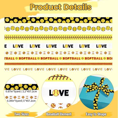 8 لفات 40 ياردة أشرطة كرة لينة رياضية للحرف اليدوية، 0.86 بوصة و0.39 بوصة عرض Grosgrain لفات شريط، شريط البيسبول الرياضي تحت عنوان للحرف اليدوية والخياطة وديكورات الحفلات in Kuwait