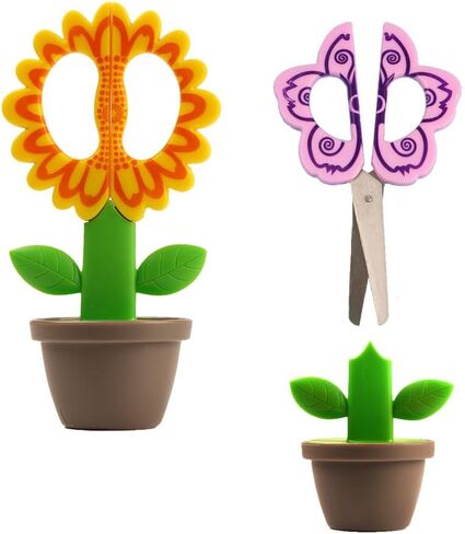 2 Pack Whimsical Standing Flower-Shaped Office Scissors - Ergonomic, Safety-Cut, Multi-Purpose DIY Craft & Paper-Cutting Tools with Desk Decoration Design for School, Office, Home Use in Saudi Arabia