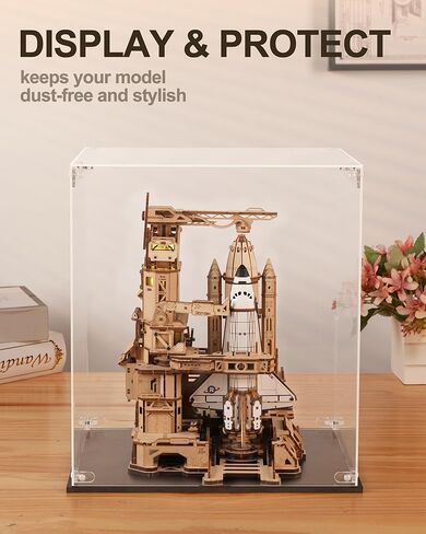 حافظة عرض أكريليك من ROBOTIME للغز خشبي ثلاثي الأبعاد، صندوق أكريليك شفاف للمقتنيات، سهل التجميع، غطاء غبار قابل للتكديس مع قاعدة بلاستيكية لمجموعات النماذج (11.26 بوصة × 9.02 بوصة × 12.32 بوصة) in Saudi Arabia