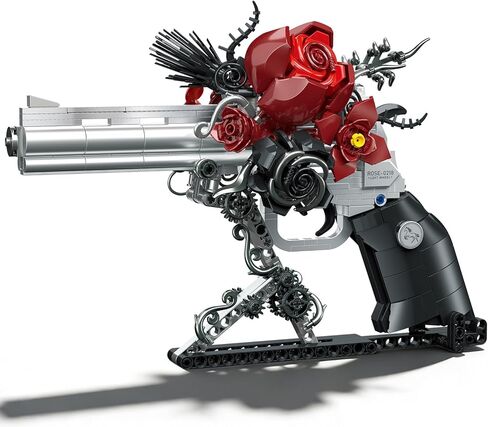 Red Rose Petal Flower Gun Building Blocks,Compatible with Lego Revolver, Creative Mechanical Pistol Model, DIY Collectible Desk Decor Display Valentine's Day Gift for Adults and Teens in Saudi Arabia