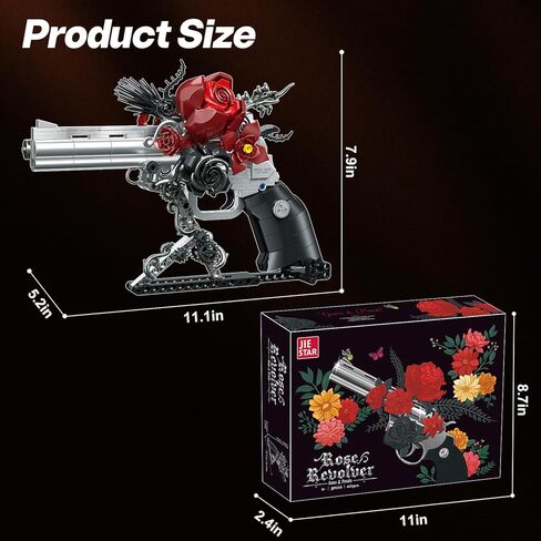 Red Rose Petal Flower Gun Building Blocks,Compatible with Lego Revolver, Creative Mechanical Pistol Model, DIY Collectible Desk Decor Display Valentine's Day Gift for Adults and Teens in Saudi Arabia