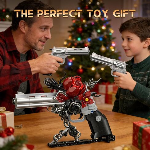 Red Rose Petal Flower Gun Building Blocks,Compatible with Lego Revolver, Creative Mechanical Pistol Model, DIY Collectible Desk Decor Display Valentine's Day Gift for Adults and Teens in Saudi Arabia