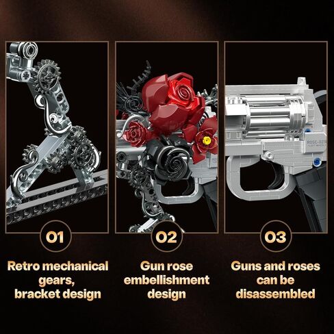 Red Rose Petal Flower Gun Building Blocks,Compatible with Lego Revolver, Creative Mechanical Pistol Model, DIY Collectible Desk Decor Display Valentine's Day Gift for Adults and Teens in Saudi Arabia
