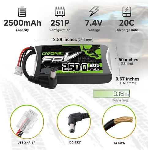 OVONIC 7.4V 20C 2500mAh 2S Lipo Battery with Fatshark Plug in Saudi Arabia