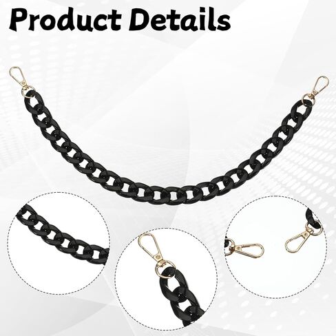 سلسلة حقيبة سوداء، سلاسل حقائب أكريليك لحقائب اليد، استبدال سحر سلسلة المحفظة القصيرة، سلاسل محفظة مسطحة للحرف اليدوية (أسود، 18 بوصة) in Kuwait