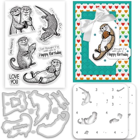 4Pcs Clear Stamps and Cut Dies Set with Painting Template, Cute Animals Design Craft Supplies for Card Making, Scrapbooking, DIY Art Projects in Saudi Arabia