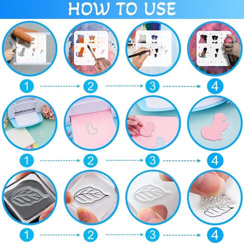 4Pcs Clear Stamps and Cut Dies Set with Painting Template, Cute Animals Design Craft Supplies for Card Making, Scrapbooking, DIY Art Projects in Saudi Arabia
