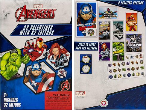 International Greetings 32 Count School Valentines Day Illustrated Cards with Matching Stickers or Tattoos (Avengers) in Saudi Arabia