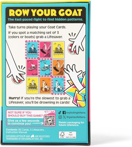Exploding Kittens Presents: صف ماعزك - لعبة تيك تاك تو السريعة - 2-6 لاعبين - للأعمار من 7 سنوات فما فوق - لعبة عائلية - لعبة حفلة ليلية لعبة عائلية in Kuwait