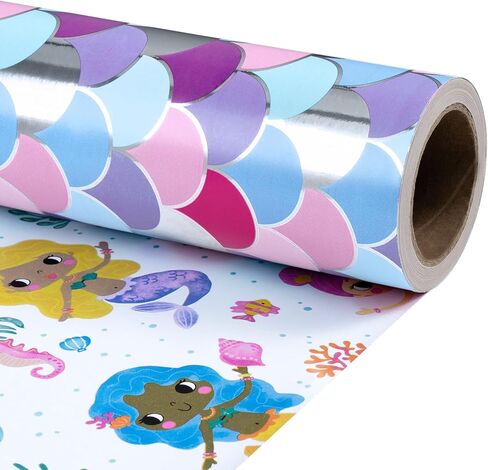 RUSPEPA Reversible Birthday Wrapping Paper Roll, Mini Roll, Safari Animals Party Design & Pink Leopard Print Gift Wrap for Girls Birthday Party, Baby Shower, 17 Inches x 16.4 Feet in Saudi Arabia