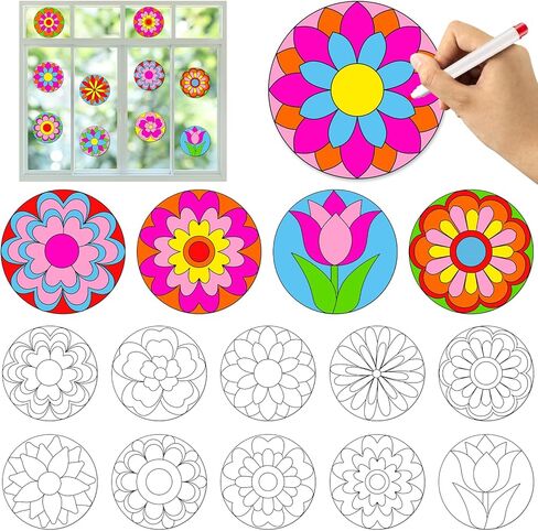 30 جهاز كمبيوتر شخصى الربيع موضوع زهرة Suncatchers الزينة DIY نافذة الطلاء الفن الحرفية كيت الزهور زهرة اللوحة نافذة ملصقات التشبث للأطفال الهدايا أنشطة الفصول الدراسية زخرفة التخييم حزب المشاريع الفنية in Kuwait