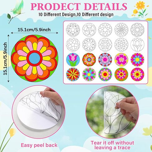 30 جهاز كمبيوتر شخصى الربيع موضوع زهرة Suncatchers الزينة DIY نافذة الطلاء الفن الحرفية كيت الزهور زهرة اللوحة نافذة ملصقات التشبث للأطفال الهدايا أنشطة الفصول الدراسية زخرفة التخييم حزب المشاريع الفنية in Kuwait