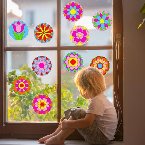 30 جهاز كمبيوتر شخصى الربيع موضوع زهرة Suncatchers الزينة DIY نافذة الطلاء الفن الحرفية كيت الزهور زهرة اللوحة نافذة ملصقات التشبث للأطفال الهدايا أنشطة الفصول الدراسية زخرفة التخييم حزب المشاريع الفنية in Kuwait