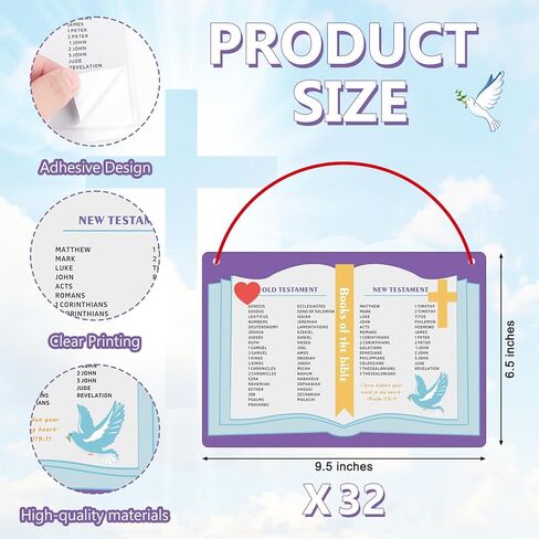 PLUVAVA 32 مجموعة من كتب الكتاب المقدس الحرفية عدة مدرسة الأحد الحرف اليدوية DIY ملصق الكتاب المقدس المسيحي زخرفة معلقة للمدرسة والمنزل والفصول الدراسية وأنشطة الكنيسة VBS الدينية in Kuwait