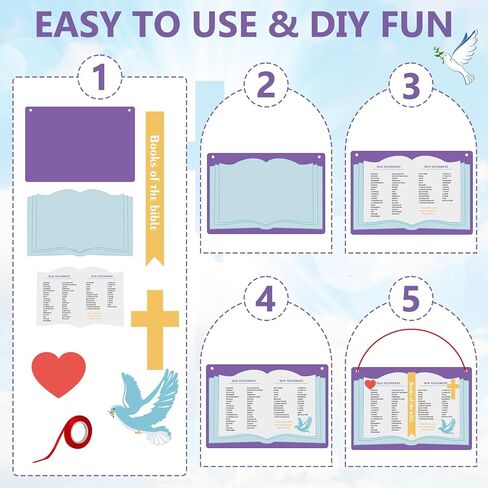 PLUVAVA 32 مجموعة من كتب الكتاب المقدس الحرفية عدة مدرسة الأحد الحرف اليدوية DIY ملصق الكتاب المقدس المسيحي زخرفة معلقة للمدرسة والمنزل والفصول الدراسية وأنشطة الكنيسة VBS الدينية in Kuwait