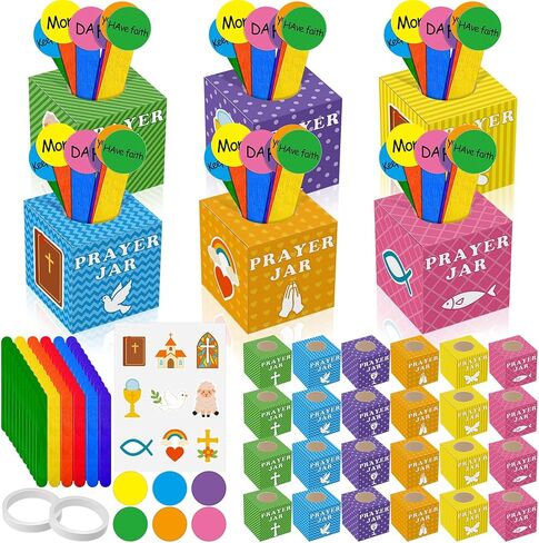 Motipuns 36 Set Prayer Box Craft Kits DIY Religious Prayer Jar with Wooden Stick DIY Family Handmade Paper Box for Home Church Activities Christian Party Favor Supplies in Saudi Arabia
