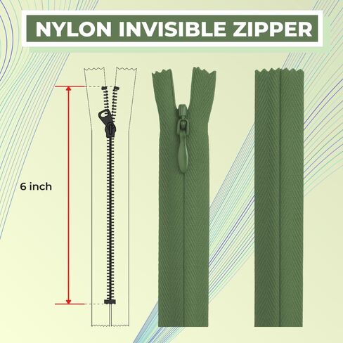 Army Green 6 Inch Nylon Invisible Zipper for Sewing, DIY Crafts, Dresses, Pillows – Conceal Coil Zipper for Tailoring & Home Decor (Military)-2pcs in Saudi Arabia