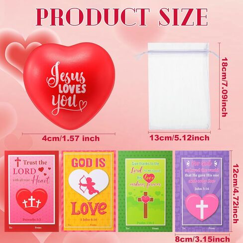 Zubebe Christian Valentine's Day Heart Stress Balls with Cards for Kids1.57 Inch Jesus Loves You Heart Stress Balls Gifts Fidget Ball Toys for Classroom Valentines Religious Party in Saudi Arabia