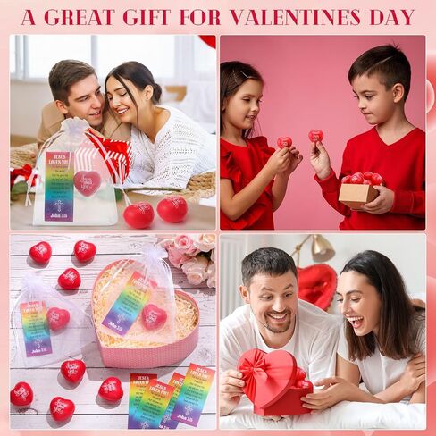 Zubebe Christian Valentine's Day Heart Stress Balls with Cards for Kids1.57 Inch Jesus Loves You Heart Stress Balls Gifts Fidget Ball Toys for Classroom Valentines Religious Party in Saudi Arabia
