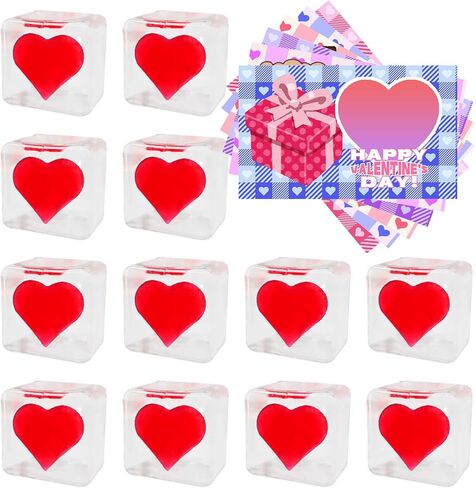 Valentine's Day Mochi Squishy Toys Set, 12 Pack Heart Squishies with Valentines Day Cards, Stress Relief Toys with Storage Box,Classroom Exchange Cards Party Favors in Kuwait