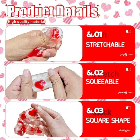 Valentine's Day Mochi Squishy Toys Set, 12 Pack Heart Squishies with Valentines Day Cards, Stress Relief Toys with Storage Box,Classroom Exchange Cards Party Favors in Kuwait