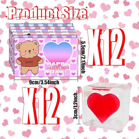 Valentine's Day Mochi Squishy Toys Set, 12 Pack Heart Squishies with Valentines Day Cards, Stress Relief Toys with Storage Box,Classroom Exchange Cards Party Favors in Kuwait