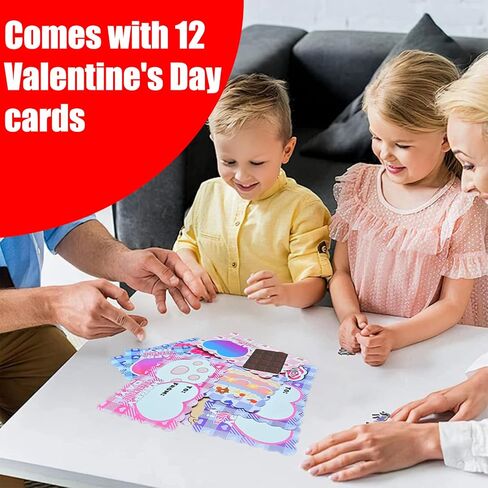 Valentine's Day Mochi Squishy Toys Set, 12 Pack Heart Squishies with Valentines Day Cards, Stress Relief Toys with Storage Box,Classroom Exchange Cards Party Favors in Kuwait