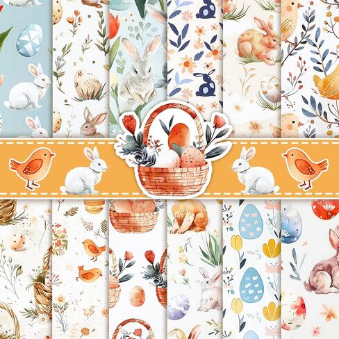 Konsait 24 Sheets Easter 6x6 Scrapbook Paper Bunny Rabbit Egg Flower Patterned Cardstock，Single Sided Scrapbook Paper Easter Supplies for Diy Making Greeting Cards and Decorating Photo Albums in Saudi Arabia