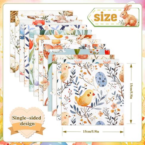 Konsait 24 Sheets Easter 6x6 Scrapbook Paper Bunny Rabbit Egg Flower Patterned Cardstock，Single Sided Scrapbook Paper Easter Supplies for Diy Making Greeting Cards and Decorating Photo Albums in Saudi Arabia