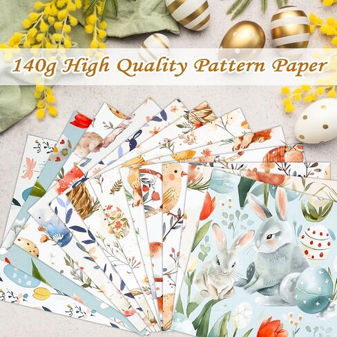 Konsait 24 Sheets Easter 6x6 Scrapbook Paper Bunny Rabbit Egg Flower Patterned Cardstock，Single Sided Scrapbook Paper Easter Supplies for Diy Making Greeting Cards and Decorating Photo Albums in Saudi Arabia
