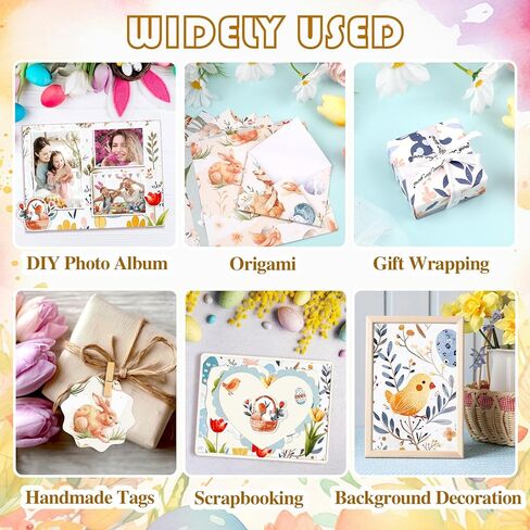 Konsait 24 Sheets Easter 6x6 Scrapbook Paper Bunny Rabbit Egg Flower Patterned Cardstock，Single Sided Scrapbook Paper Easter Supplies for Diy Making Greeting Cards and Decorating Photo Albums in Saudi Arabia