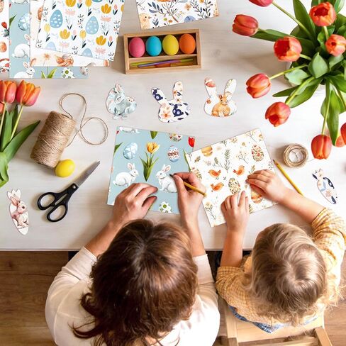 Konsait 24 Sheets Easter 6x6 Scrapbook Paper Bunny Rabbit Egg Flower Patterned Cardstock，Single Sided Scrapbook Paper Easter Supplies for Diy Making Greeting Cards and Decorating Photo Albums in Saudi Arabia