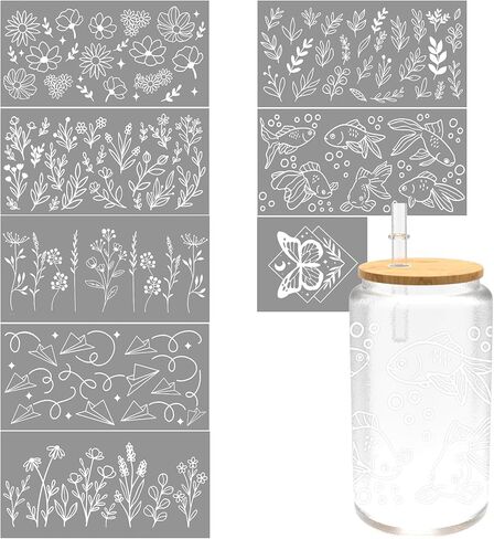 8 Sheet White Plant Flower UV Dtf Cup Wraps Transfer Stickers for Glass Cup Decals Rub on Transfers Glass Cup Stickers for DIY Crafts Iced Coffee Cup Beer Can Drinking Glasses, No Heat Needed in Saudi Arabia