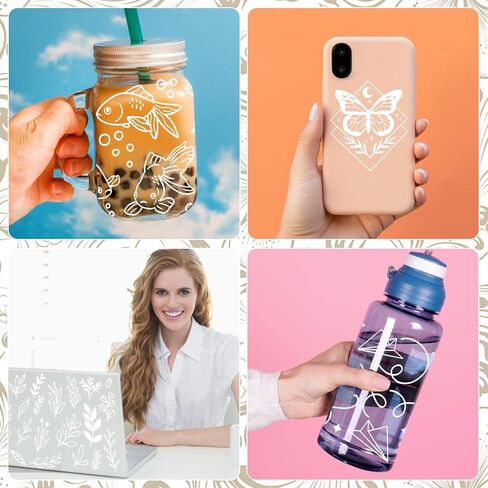 8 Sheet White Plant Flower UV Dtf Cup Wraps Transfer Stickers for Glass Cup Decals Rub on Transfers Glass Cup Stickers for DIY Crafts Iced Coffee Cup Beer Can Drinking Glasses, No Heat Needed in Saudi Arabia