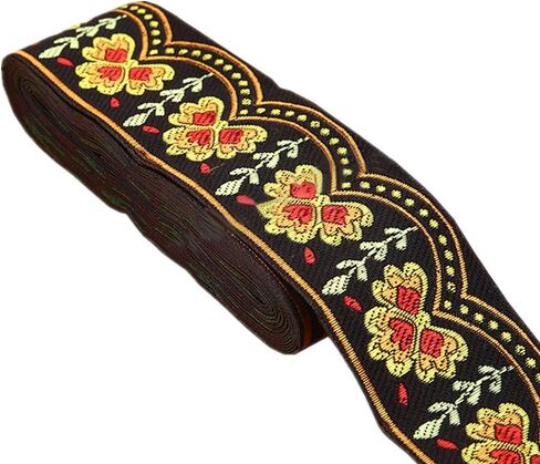 Embroidered Clover Jacquard Ribbon Shamrock Floral Lace Fringe Trim for St Patricks DIY Costume Embellishment Decorations Width 2inch by 7 Yards (Black) in Saudi Arabia