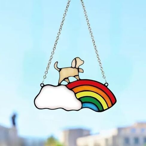 Colorful Acrylic Suncatcher, Pet Memorial Suncatcher for Hanging Window Decor, Crescent Moon Rainbow Maker Wall Art, Pet Sympathy Gift & Garden Ornament Indoor Outdoor Use (Colorful-3) in Saudi Arabia