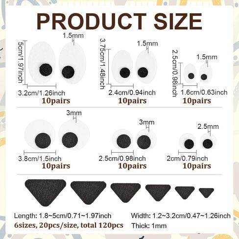 FINGERINSPIRE 240PCS Felt Eyes Nose for Dolls Black White Eyes Black Noses Kit Flat Back Oval Round Eye Triangular Nose Craft Accessories Material for DIY Crafts and Handmade Projects Creations in Saudi Arabia
