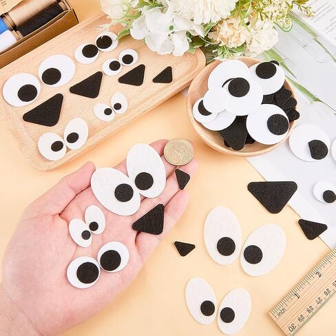 FINGERINSPIRE 240PCS Felt Eyes Nose for Dolls Black White Eyes Black Noses Kit Flat Back Oval Round Eye Triangular Nose Craft Accessories Material for DIY Crafts and Handmade Projects Creations in Saudi Arabia