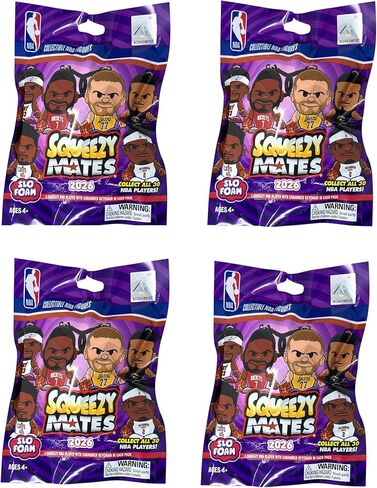 Party Animal - 4 Pack Bundle - Squeezymates NBA Basketball Series 6 Mystery Blind Pack Bag Figure Slofoam Keychain in Saudi Arabia