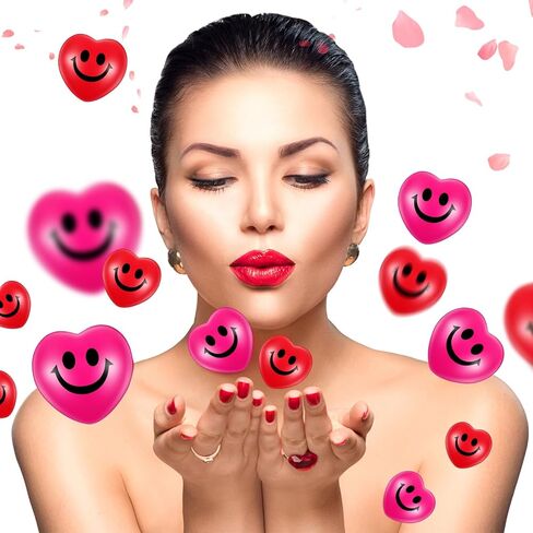 Zubebe 48 Pcs 2.76'' Valentine's Day Heart Stress Balls Heart Shaped Smile Face Ball Stress Relief Balls Valentines Day Gifts for Staff Kids Adults Party Favors School Reward(Red, Pink) in Saudi Arabia