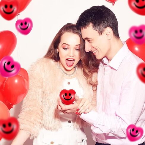 Zubebe 48 Pcs 2.76'' Valentine's Day Heart Stress Balls Heart Shaped Smile Face Ball Stress Relief Balls Valentines Day Gifts for Staff Kids Adults Party Favors School Reward(Red, Pink) in Saudi Arabia
