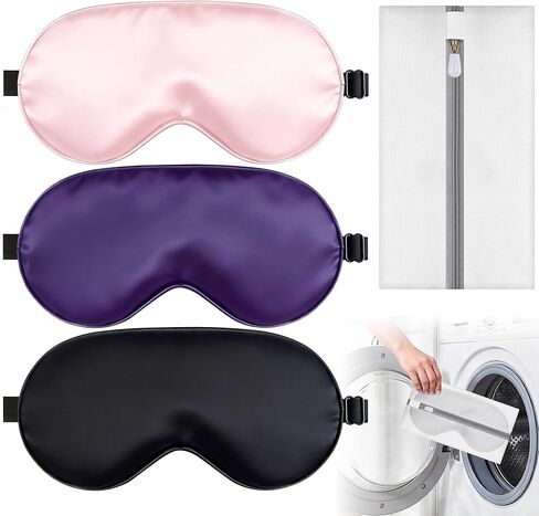 Sleep Mask, Silk Eye Mask for Sleeping with Adjustable Strap, Satin Blackout Sleeping Eye Mask for Men&Women, Comfortable Blindfold Eyeshade for Night Sleep (Black & Blue &Pink) in Saudi Arabia